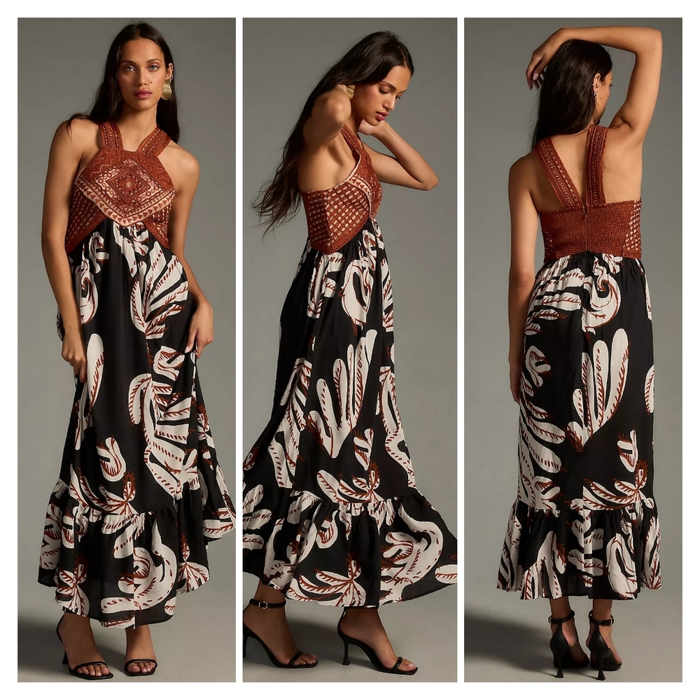 Anthropologie Deco Printed Halter Dress Size 14